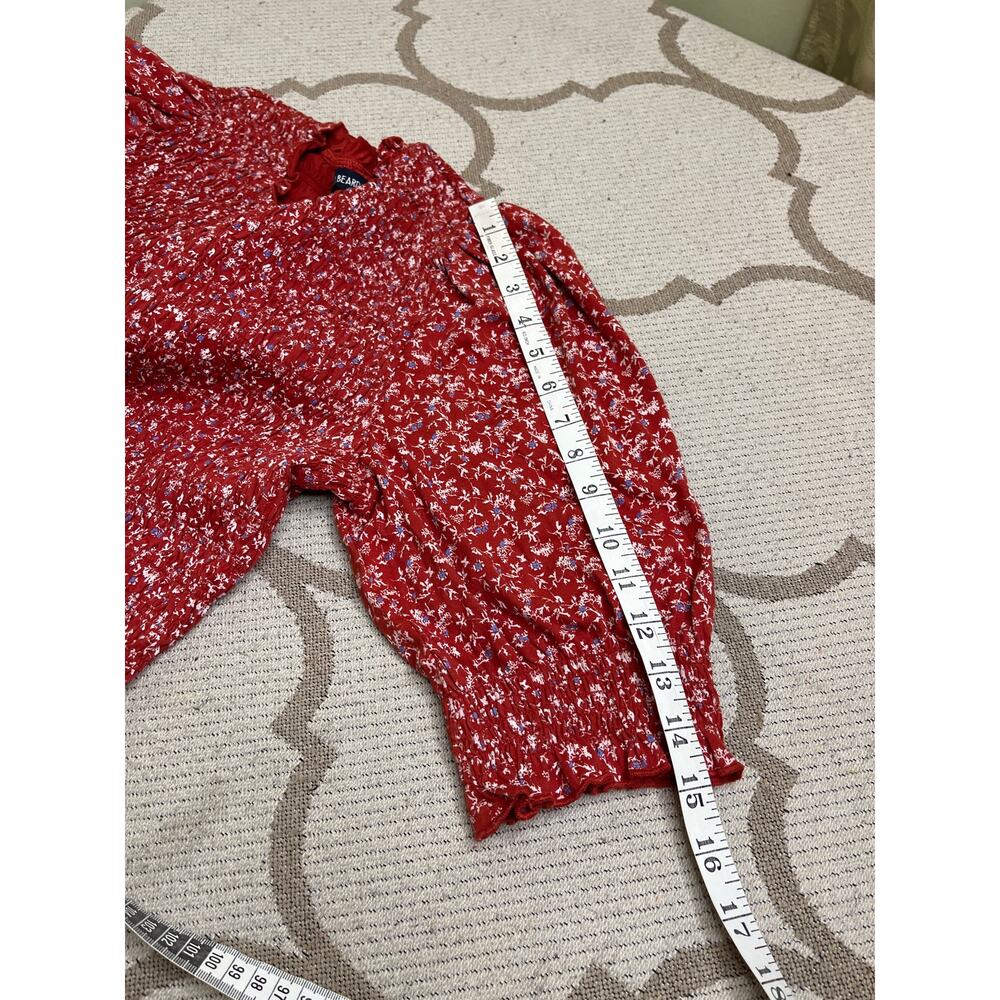 Veronica Beard Red Floral Smocked Puff-Sleeve Top - Picture 7 of 12